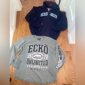 Ecko Unlimited navy Hoodie and Gray long sleeve Shirt bundle set